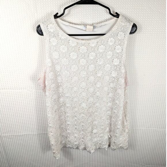 dressbarn Tops - Dressbarn Woman 18/20 White Lace Sleeveless Blouse Floral Textured Shell USA